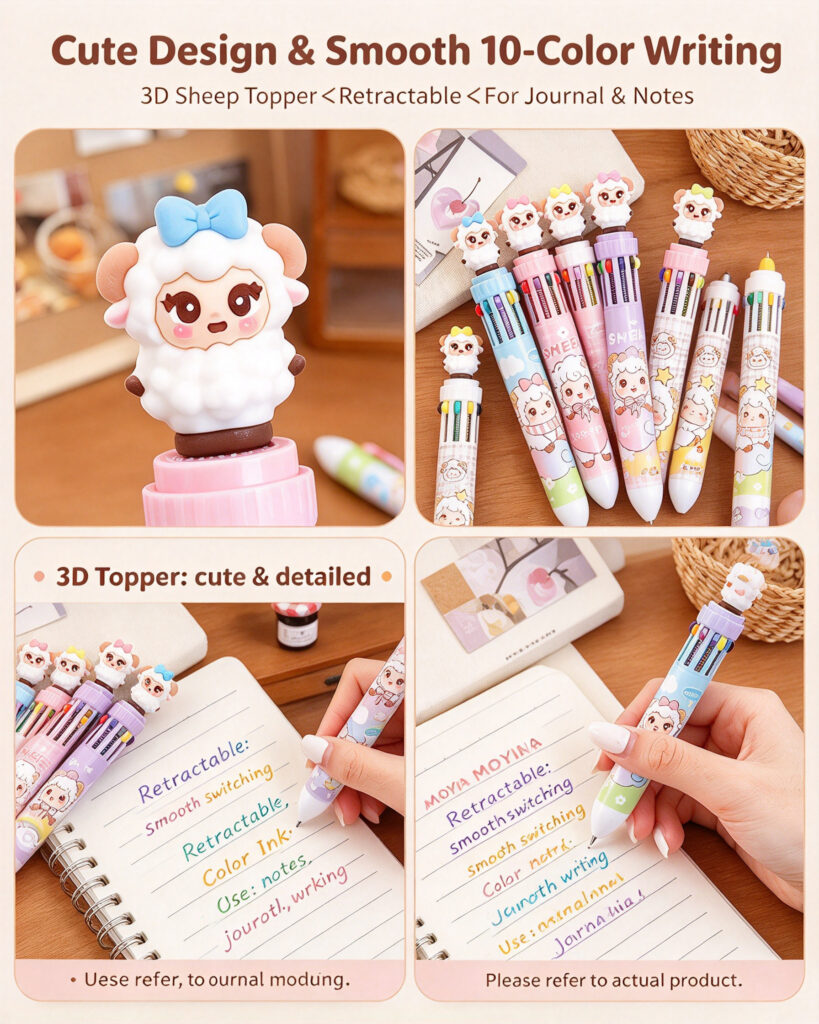 MOYIA Custom Logo Year of the Goat Mascot 10 Colors Retractable Ballpoint Pen Cartoon Multi-color Stationery Bulk Wholesale