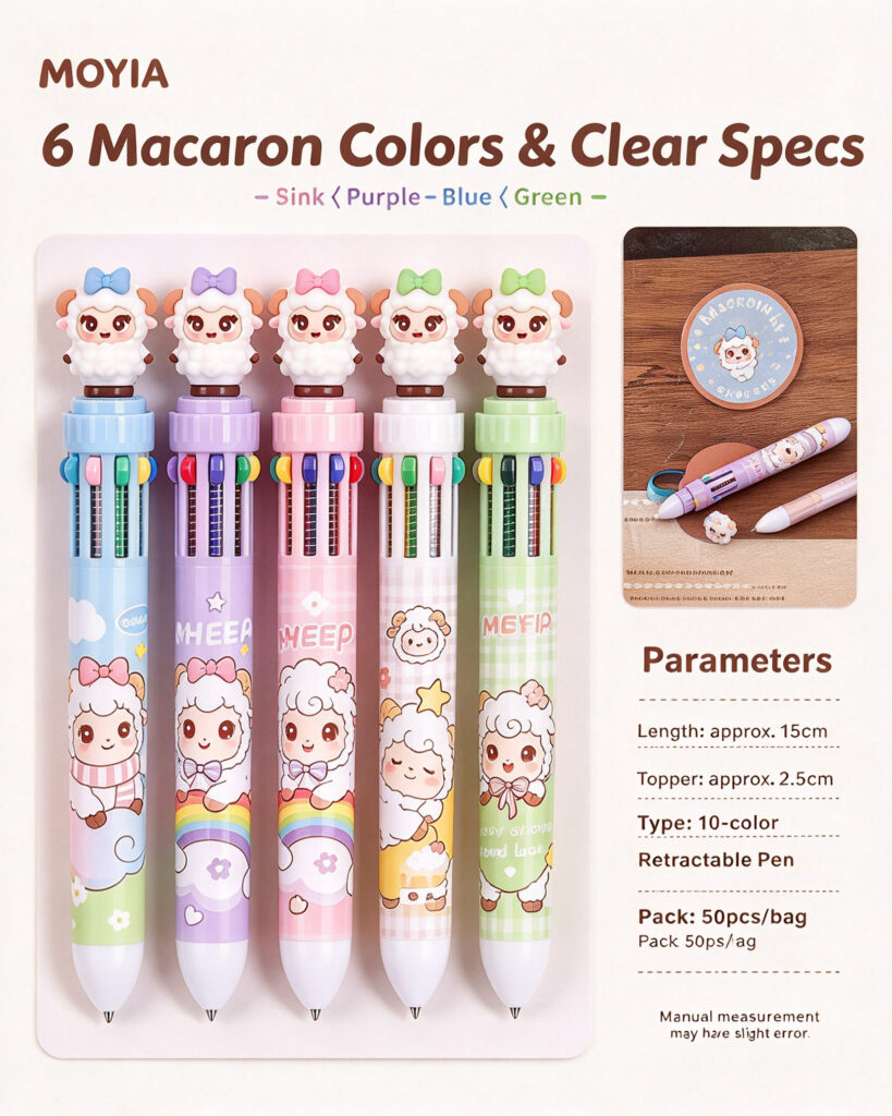 MOYIA Custom Logo Year of the Goat Mascot 10 Colors Retractable Ballpoint Pen Cartoon Multi-color Stationery Bulk Wholesale