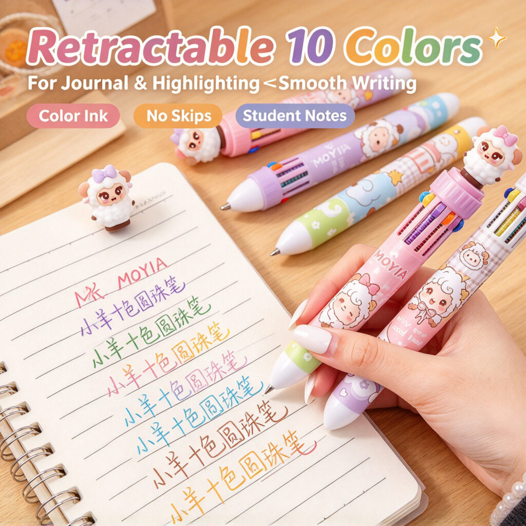 MOYIA Custom Logo Year of the Goat Mascot 10 Colors Retractable Ballpoint Pen Cartoon Multi-color Stationery Bulk Wholesale