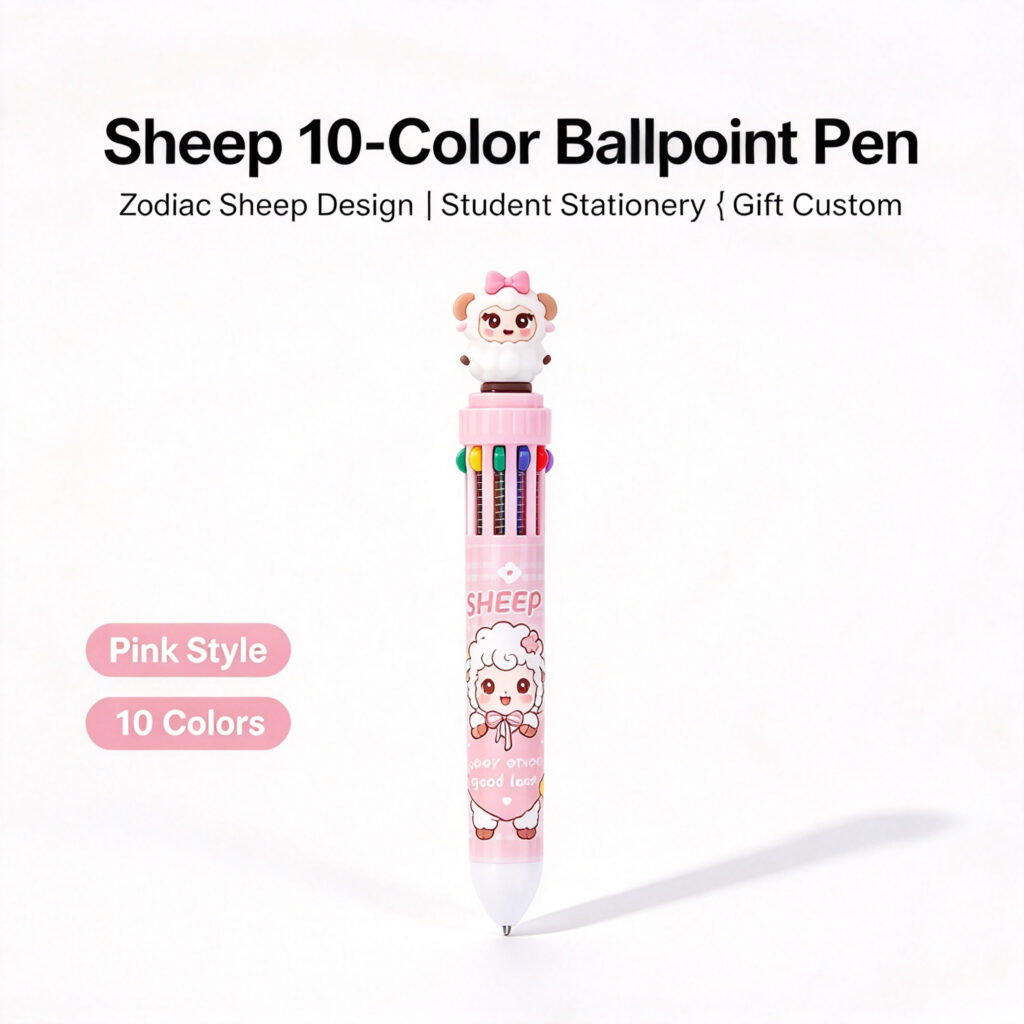 MOYIA Custom Logo Year of the Goat Mascot 10 Colors Retractable Ballpoint Pen Cartoon Multi-color Stationery Bulk Wholesale