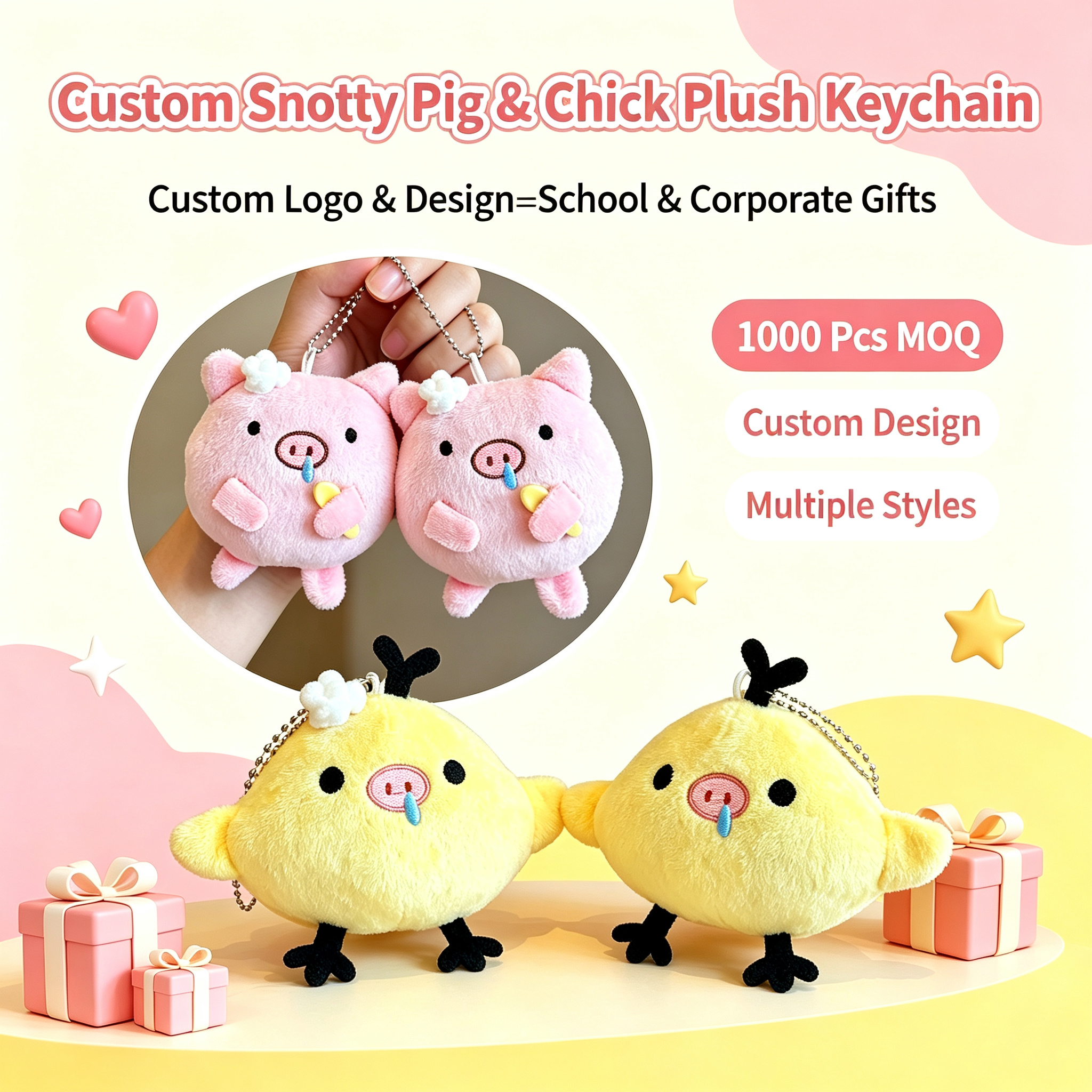 MOYIA Custom Logo Cartoon Pig Snot Chick Soft Plush Keychain
