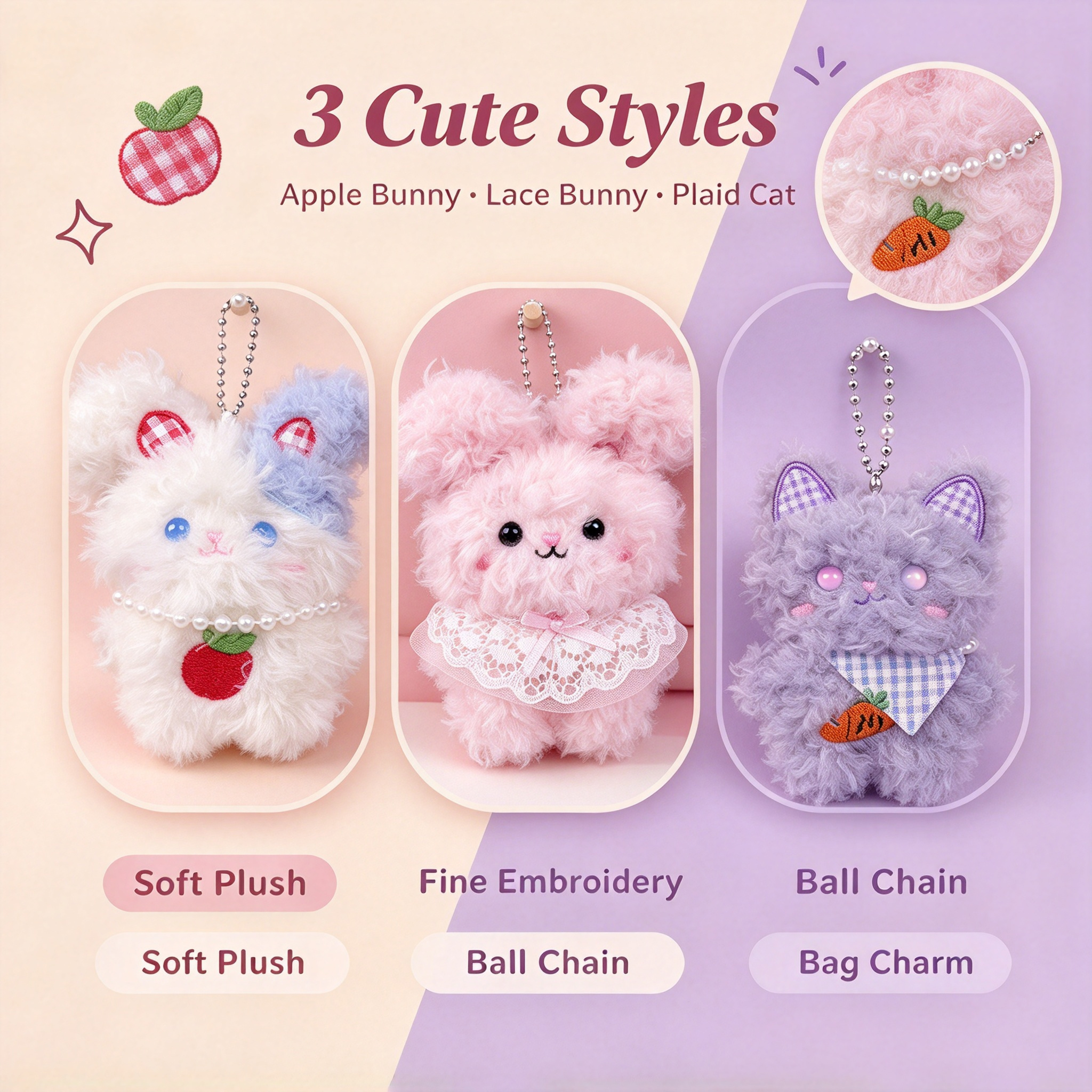 MOYIA Custom Logo Cute Rabbit Soft Plush Keychain