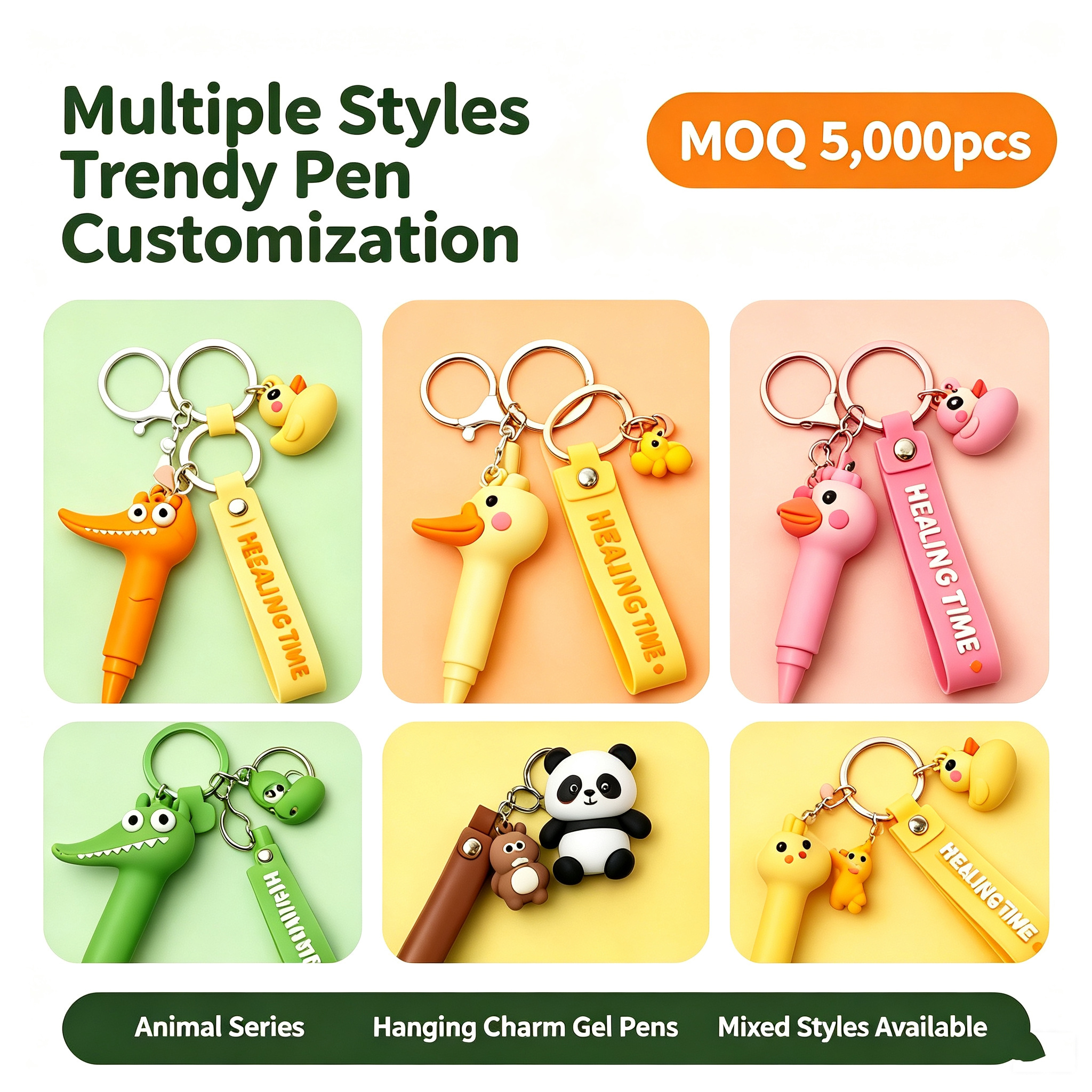 MOYIA Custom Retractable Gel Pen with Animal Keychain