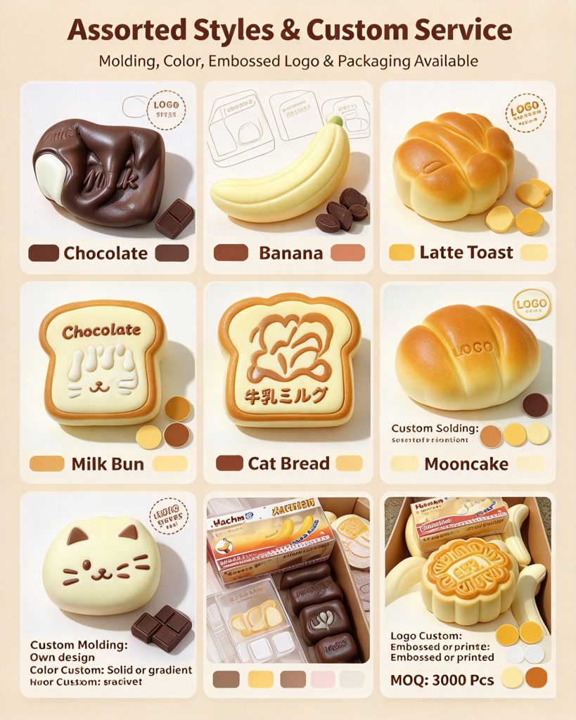 Custom Soft Bread Squishy — Bulk Wholesale & Logo Print