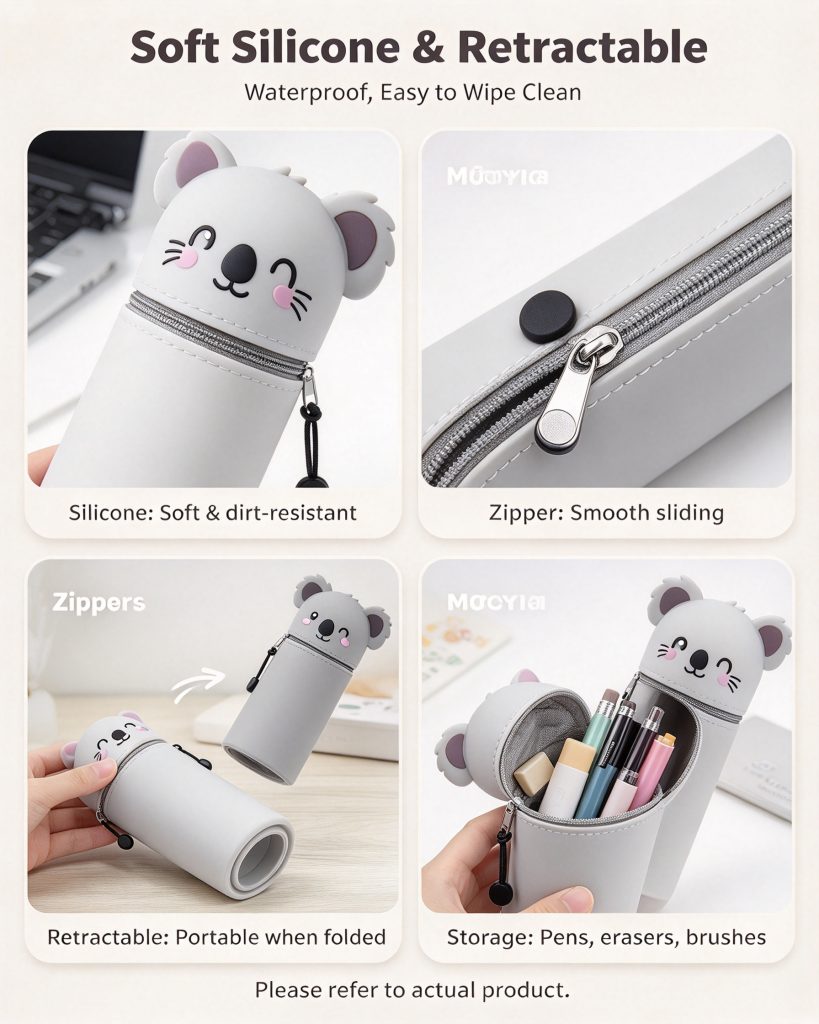Custom Foldable Telescopic Silicone Pencil Case — Bulk Wholesale