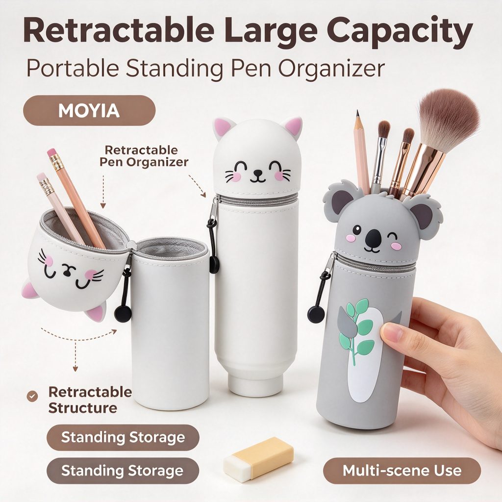 Custom Foldable Telescopic Silicone Pencil Case — Bulk Wholesale