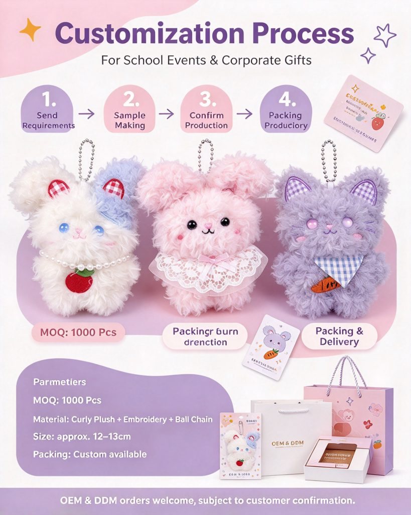 Custom Cute Rabbit Plush Keychain — Bulk Wholesale & Logo Print