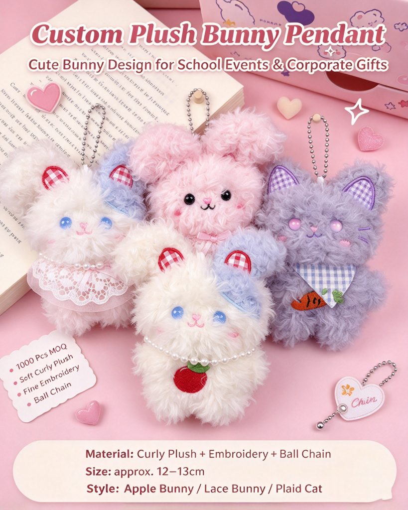 Custom Cute Rabbit Plush Keychain — Bulk Wholesale & Logo Print