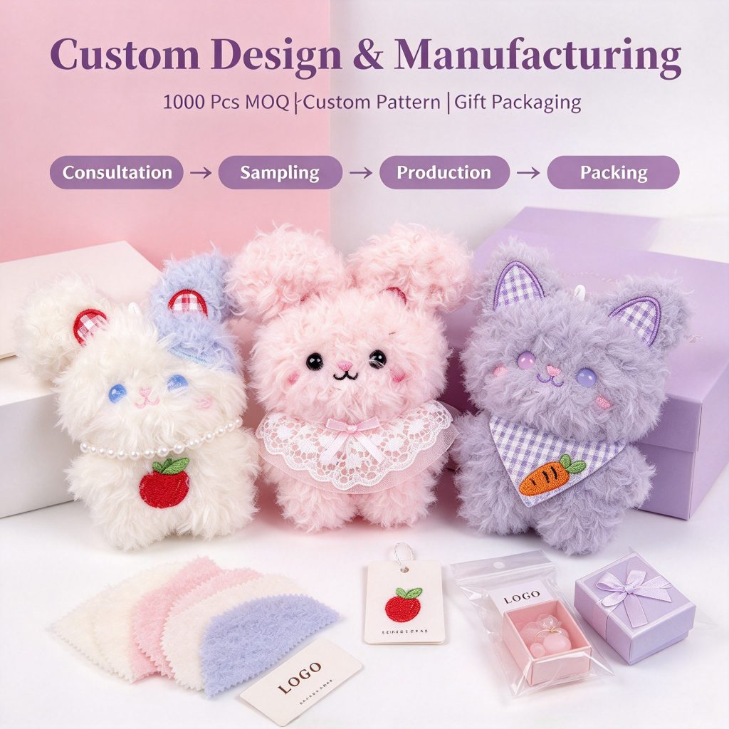 Custom Cute Rabbit Plush Keychain — Bulk Wholesale & Logo Print