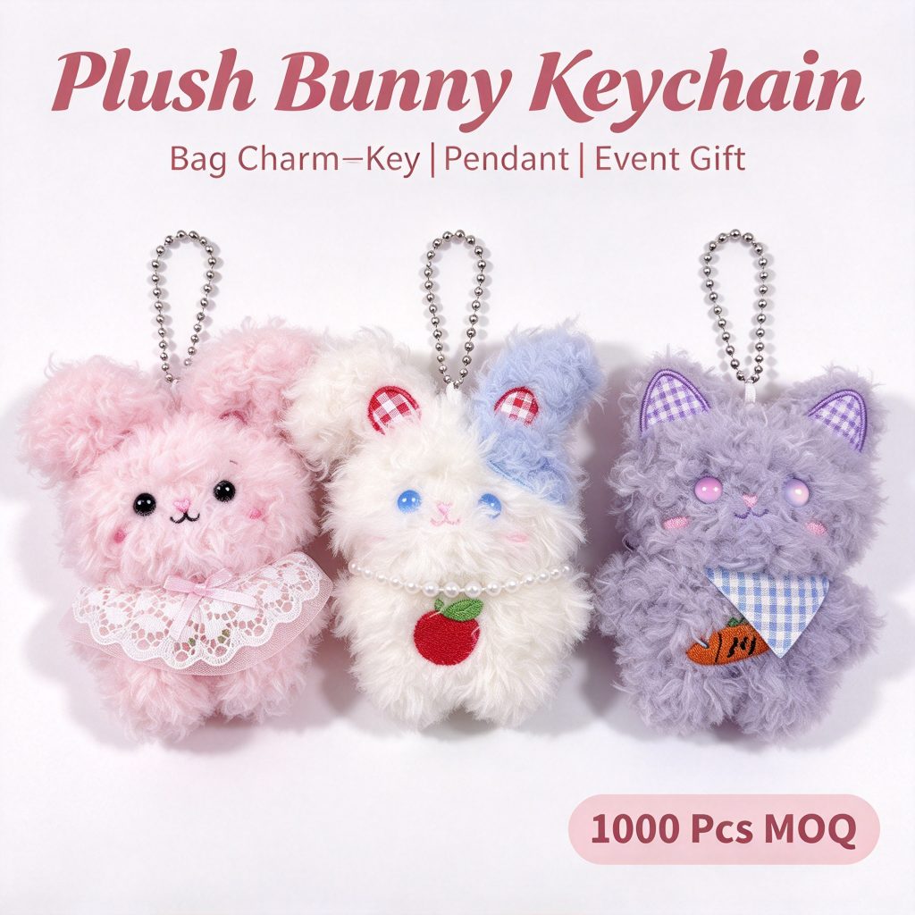 Custom Cute Rabbit Plush Keychain — Bulk Wholesale & Logo Print