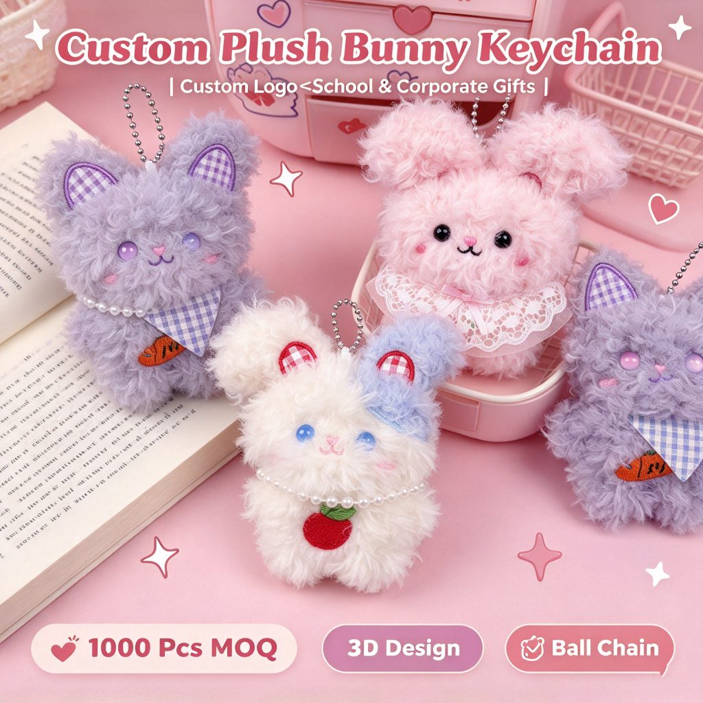 Custom Cute Rabbit Plush Keychain — Bulk Wholesale & Logo Print