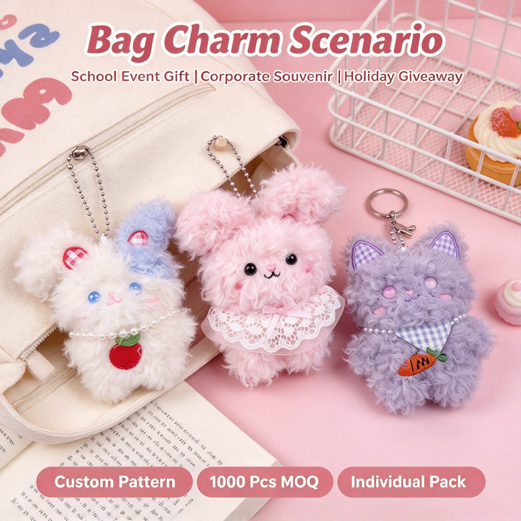Custom Cute Rabbit Plush Keychain — Bulk Wholesale & Logo Print