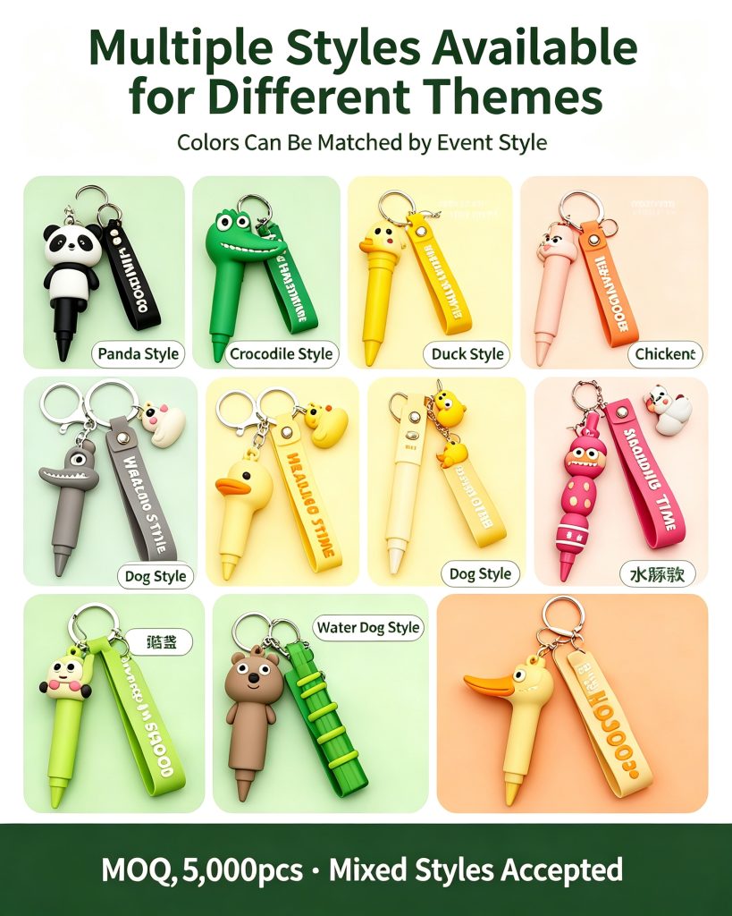 Custom Retractable Gel Pen with Animal Keychain Pendant
