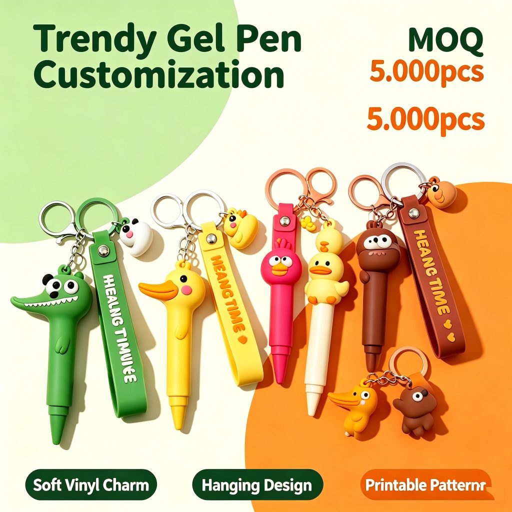 Custom Retractable Gel Pen with Animal Keychain Pendant