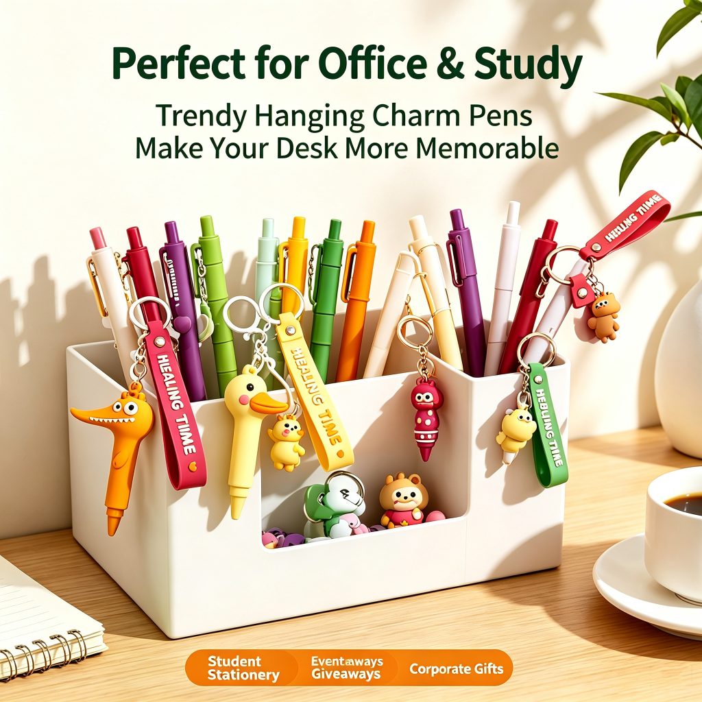 Custom Retractable Gel Pen with Animal Keychain Pendant