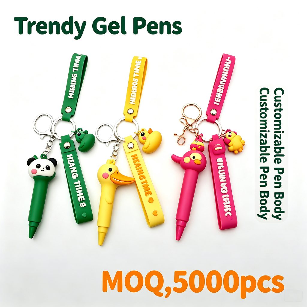 Custom Retractable Gel Pen with Animal Keychain Pendant